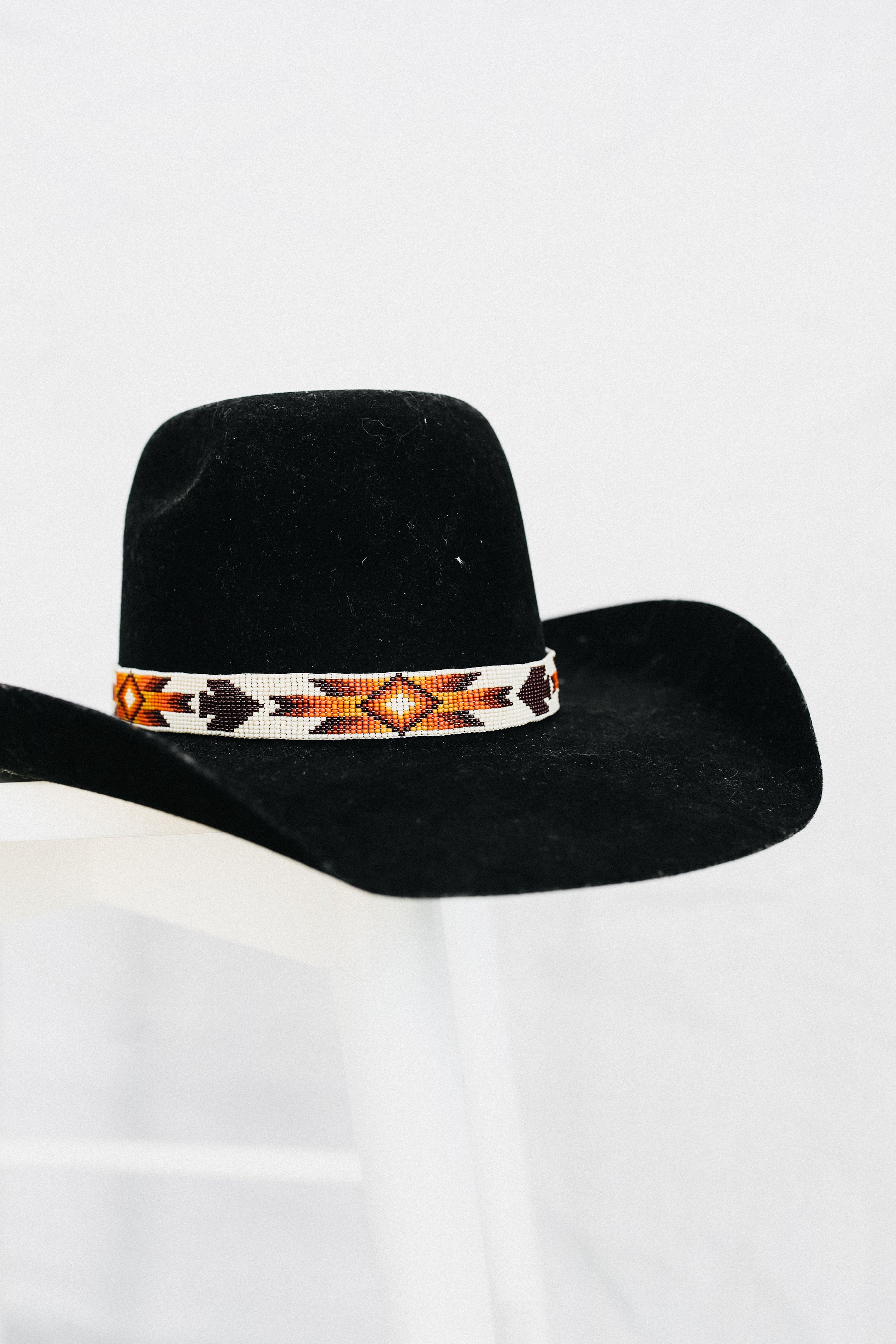 Black Hat with Beaded Band SALE 50% OFF - Black Red White Seed Beaded Yei Dancer  main image 4